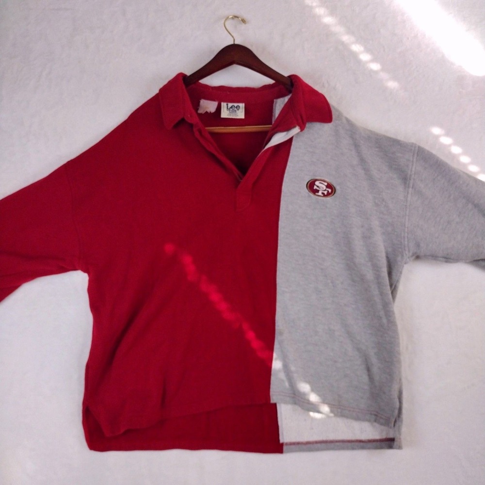 Vintage Lee Sport SF 49ers Split Color Rugby Sweatshirt Mens XXL Red Grey NFL